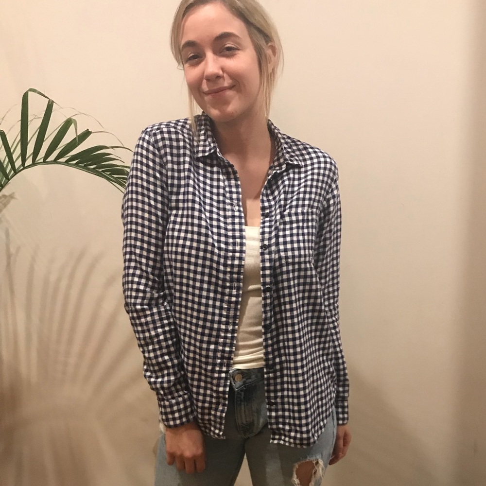 Uniqlo Plaid Top - Blue & White
